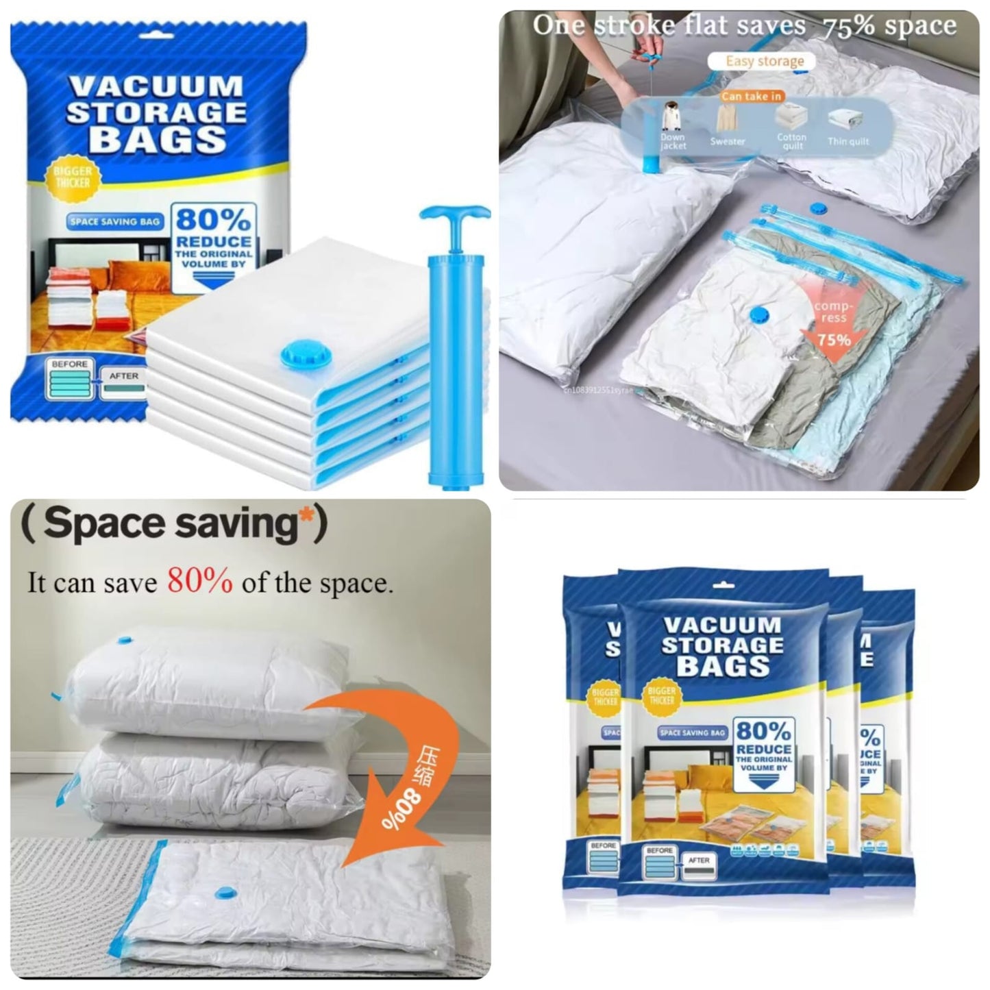 5 Vacuum Storage Bags with Travel Hand Pump